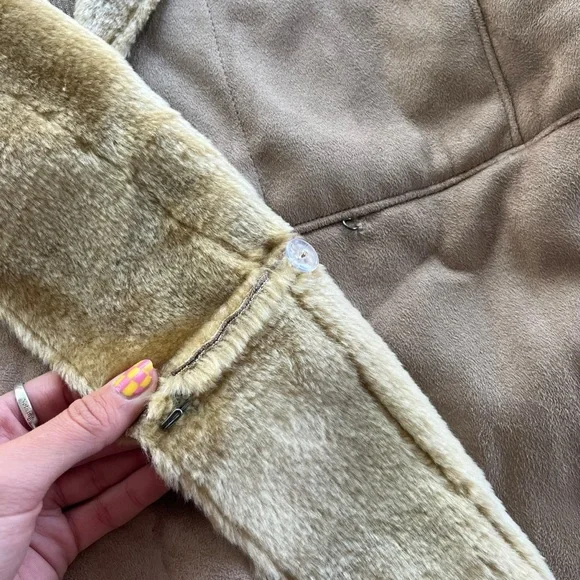 Jaclyn Smith Womens Sz XL Tan Faux Fur Collar Suede Front Knit Penny Lane Jacket - Picture 10 of 16